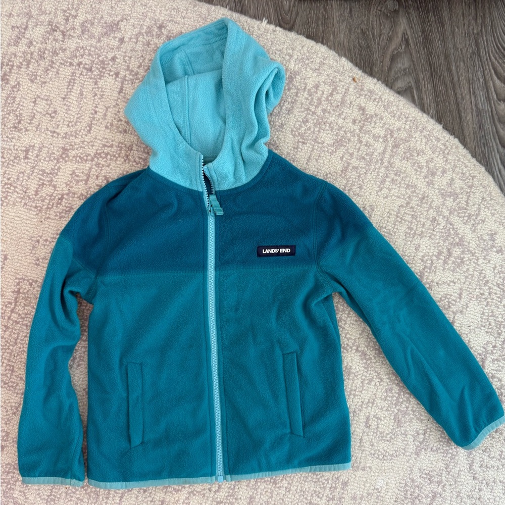 Lands' End Teal and Light Blue Kids Fleece Hoodie